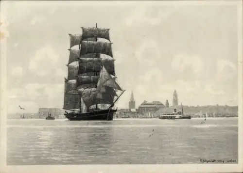 Künstler Ak Schmidt, F., Kiel, Hafen, Segelschiff