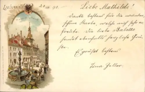 Litho Lausanne Kanton Waadt, Place de la Palud