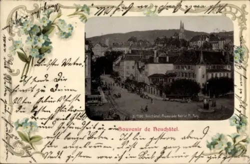 Passepartout Ak Neuchâtel Neuenburg Stadt, Promenade, Platz