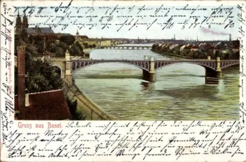 Ak Basel Bâle Stadt Schweiz, Gesamtansicht, Brücke