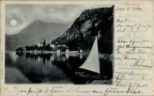 Mondschein Ak Varenna Lombardia, Gesamtansicht, Lago di Como