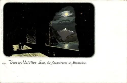 Mondschein Ak Vierwaldstättersee Kanton Uri, Axenstraße