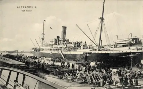 Ak Alexandria Ägypten, Hafen, Dampfer