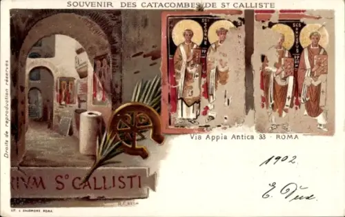 Künstler Litho Roma Rom Lazio, Katakomben von St. Calliste, Via Appia Antica 33, Wandgemälde