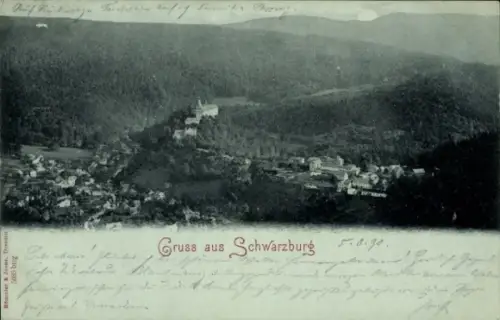 Mondschein Ak Schwarzburg in Thüringen, Gesamtansicht