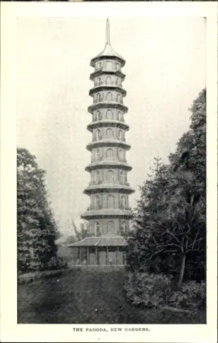 Ak Kew London Borough of Richmond upon Thames, Pagode,  hohe Struktur, umgeben von Bäumen