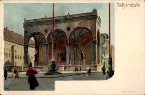 Künstler Litho Kley, Heinrich, München Bayern, Passanten vor der Feldherrnhalle