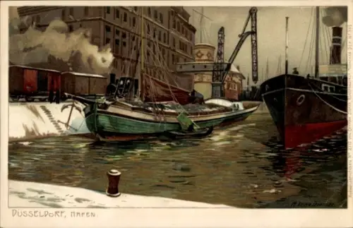 Künstler Ak Düsseldorf am Rhein, Hafen