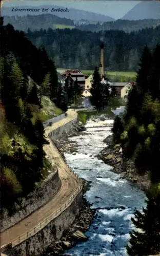 Ak Seebach in Baden Schwarzwald, Lieserstraße, Fluss, Bäume, Gebäude, Berglandschaft