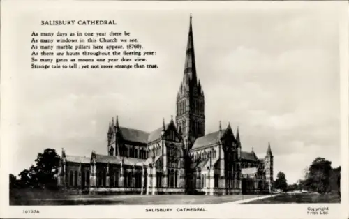 Ak Salisbury South West England, Salisbury Cathedral, Gedicht über Fenster, Säulen und Tore, Copy