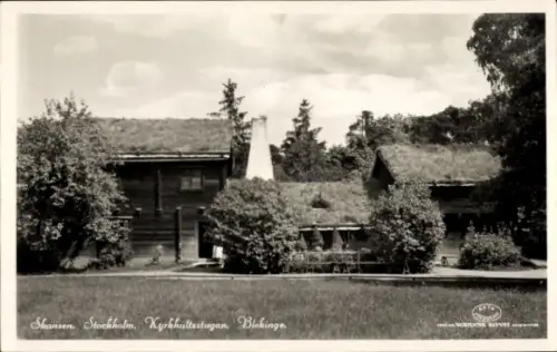 Ak Skansen Stockholm Schweden, Skansen,  Kyrkhultsstugan, Blekinge, Nordisk Kunst