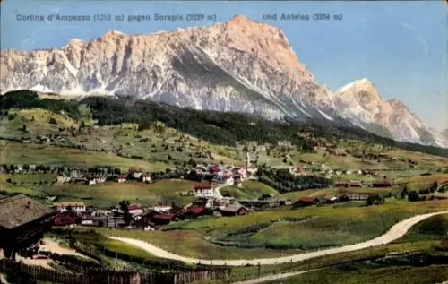 Ak Cortina d'Ampezzo Veneto, Cinque Torri, Dolomiti di Ampezzo gegen Sorapis, Gesamtansicht