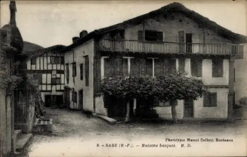 Ak Sare Pyrénées Atlantiques, SARE, Häuser, baskische Architektur, Phototypie Marcel Delboy, Bord