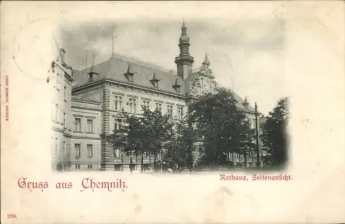 Ak Chemnitz in Sachsen, Rathaus  Seitenansicht, schwarz-weiß, 1898