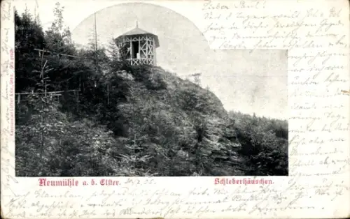 Ak Neumühle an der Elster Greiz in Thüringen,  Schleberhäuschen, Waldlandschaft, Aussichtsturm