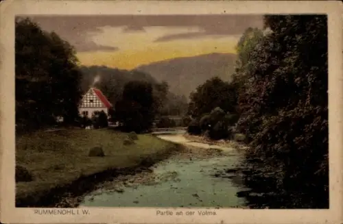 Ak Rummenohl Hagen in Westfalen Ruhrgebiet, Landschaft mit Fluss, Bäume, Haus, Abendstimmung