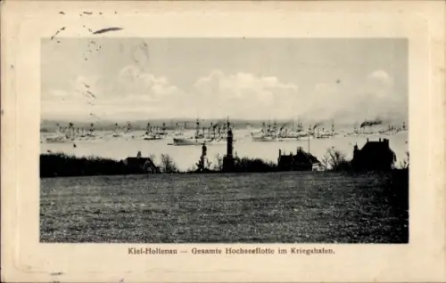 Ak Holtenau Kiel, Gesamte Hochseeflotte im Kriegshafen