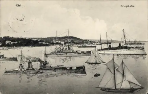 Ak Kiel,  Kriegshafen, Schiffe, Hafenansicht,  