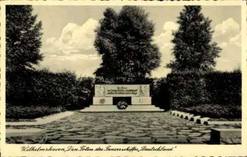 Ak Wilhelmshaven an der Nordsee, Denkmal für die Toten des Kriegsschiffes Deutschland, Wilhelmsha