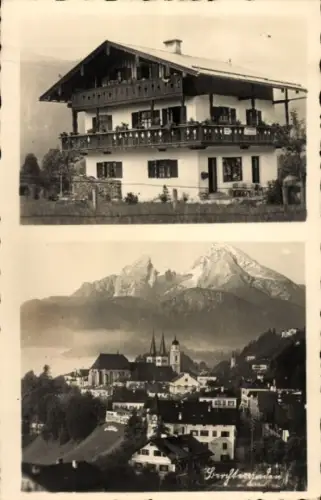 Ak Berchtesgaden in Oberbayern, Haus mit Balkon, Berge im Hintergrund, Berchtesgaden