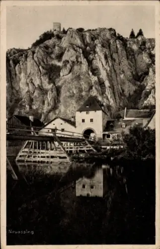 Ak Neuessing Essing im Altmühltal, Altmühlbrücke, Tor, Ruine Randeck, Wasser, Berge