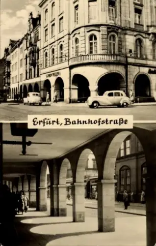 Ak Erfurt in Thüringen,  Bahnhofstraße,  Gebäude, Straßenansicht, Menschen