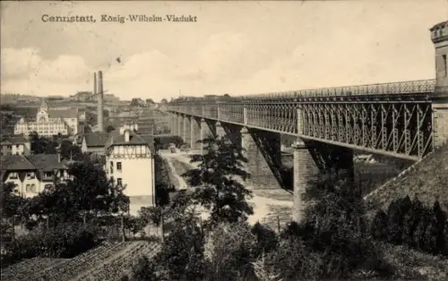 Ak Cannstatt Stuttgart in Württemberg, Wilhelma, König-Wilhelm-Viadukt, Brücke, Industrie, Stadta