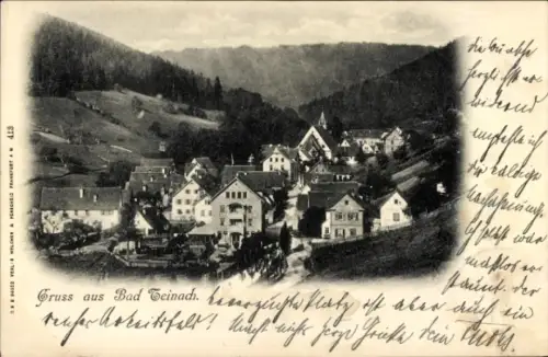 Ak Bad Teinach Zavelstein im Schwarzwald, Schwarz-Weiß-Foto von  Häuser, Berge, Text auf der Vord