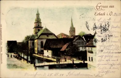 Ak Erbach im Odenwald Hessen,  aus  Kirche, Häuser, Menschen, Fluss