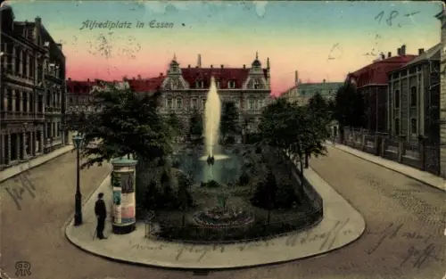 Ak Essen im Ruhrgebiet, Alfrediplatz in  Brunnen, Gebäude, Straßenansicht
