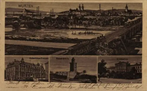 Ak Wurzen in Sachsen, WURZEN, Kaiserliches Postamt, Bismarckturm, Gymnasium