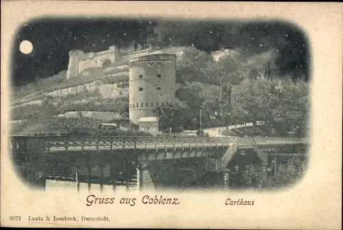 Mondschein Ak Koblenz am Rhein, Carthaus