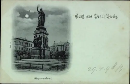 Mondschein Ak Braunschweig in Niedersachsen, Siegesdenkmal