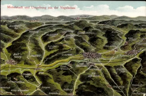 Landkarten Ak Felle, Eugen, Michelstadt im Odenwald, Umgebung aus der Vogelschau