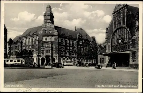 Ak Gelsenkirchen im Ruhrgebiet, Hauptpostamt und Hauptbahnhof