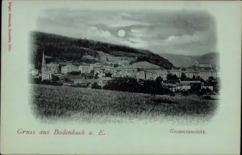 Mondschein Ak Podmokly Bodenbach Děčín Tetschen an der Elbe Region Aussig, Gesamtansicht