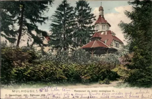 Ak Mulhouse Mülhausen Elsass Haut Rhin, Restaurant du jardin zoologique II,  Bäume, 
