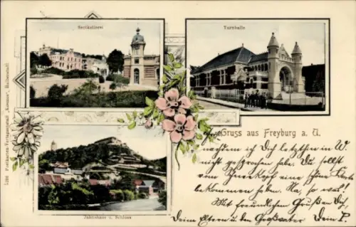 Ak Freyburg an der Unstrut, Sektkellerei, Turnhalle, Jahnshaus, Schloss