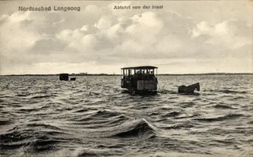 Ak Nordseebad Langeoog Ostfriesland, Abfahrt von der Insel, Pferdebahn