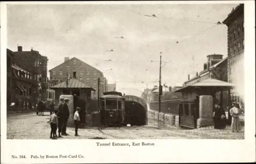 Ak Boston Massachusetts USA, Tunnel Entrance, Straßenbahn