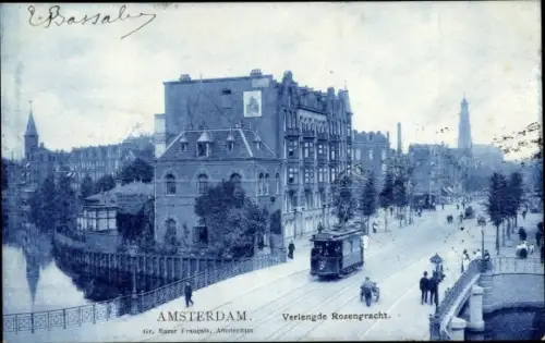 Ak Amsterdam Nordholland Niederlande, Erweiterte Rozengracht, Straßenbahn