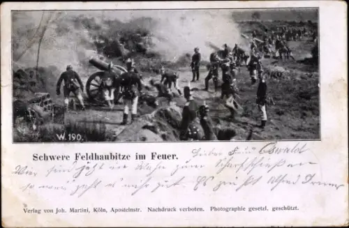 Ak Schwere Feldhaubitze im Feuer, Deutsche Soldaten in Uniformen