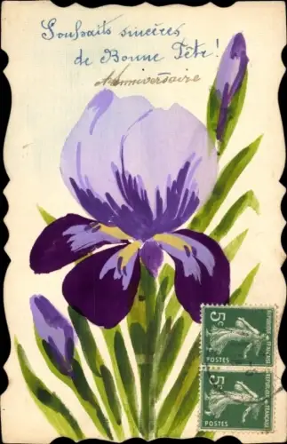 Handgemalt Ak Glückwunsch Geburtstag, Iris, Schwertlilie