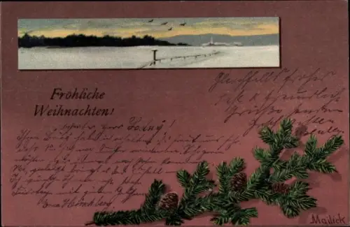 Künstler Litho Mailick, Glückwunsch Weihnachten, Winterlandschaft