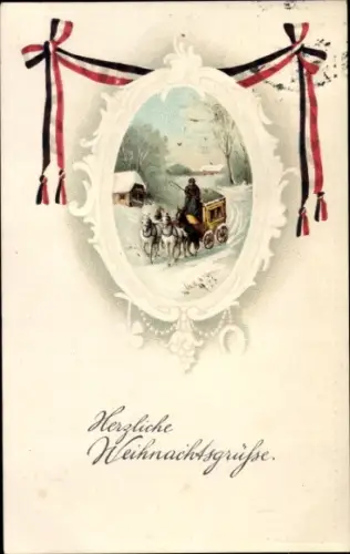 Ak Glückwunsch Weihnachten, Patriotik, Winterlandschaft mit Kutsche