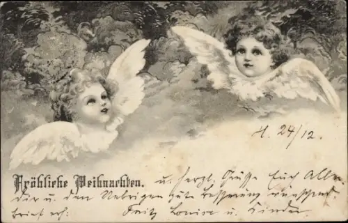 Ak Glückwunsch Weihnachten, Zwei Engelsköpfe