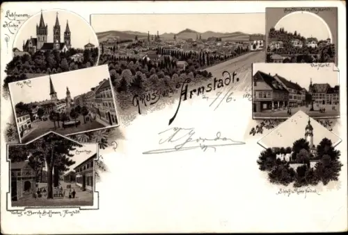 Vorläufer Litho Arnstadt im Ilm Kreis, Liebfrauenkirche, Eremitage, Ruine Neideck, Villa Marlitt