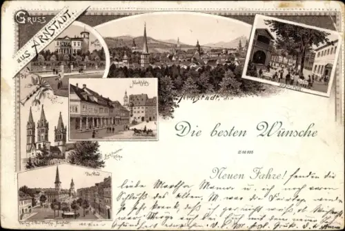 Vorläufer Litho Arnstadt im Ilm Kreis Thüringen, Marktplatz, Ried, Liebfrauenkirche, Eremitage