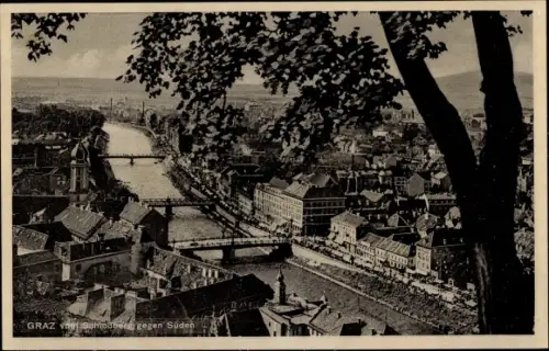 Ak Graz Steiermark, Blick vom Schlossberg gegen Süden