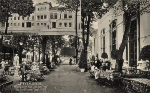 Ak Potsdam, Gesellschaftshaus Zum alten Fritz, Bes. Otto Schreiner, Gartenwirtschaft, Kellner